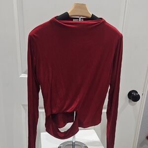 EARTHBOUND extra soft Merlot Wine color Red Long Sleeve Top w cut out